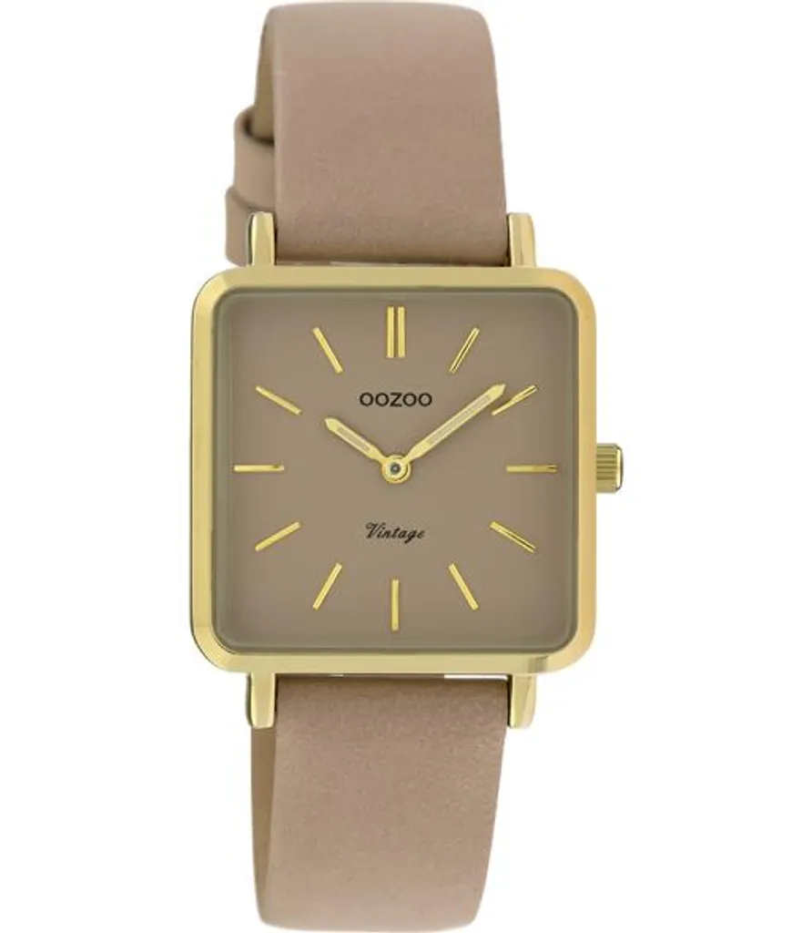 Montre Femme Oozoo Vintage C9942 Cadran Carré Or Rose Bracelet Cuir