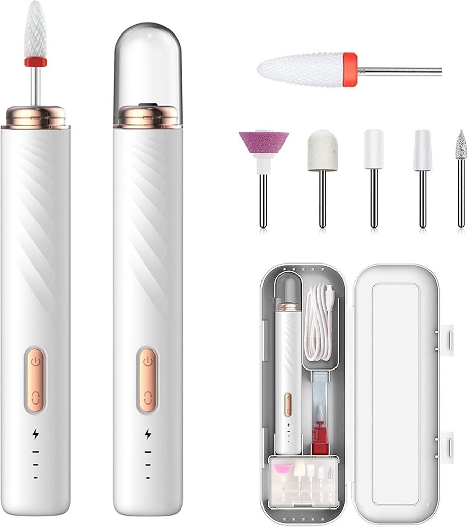 OKWISH Maniküre Set Kabelloser elektrischer Nagelbohrer, tragbare professionelle wiederaufladbare Nagelfeile, mit Nagelbohrer, Nagelpolierer Weiß