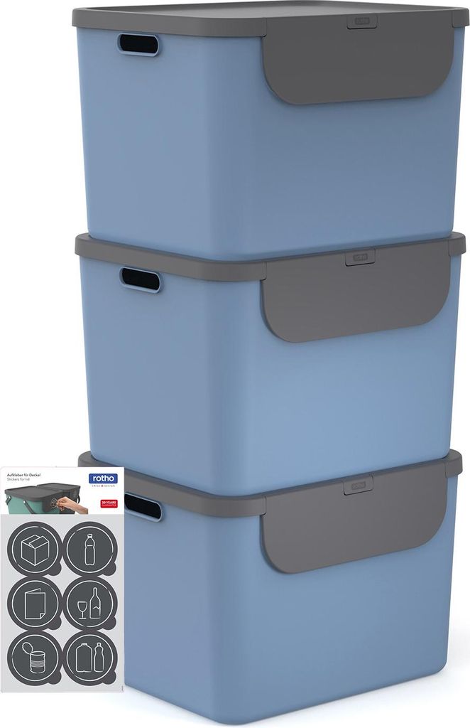 Rotho 3er-Set Mülltrennsystem je 55L Albula – Mülleimer mit Frontklappe – Abfalleimer 40,0 x 48,9 x 34,0 cm – Müllbehälter mit Deckel und...