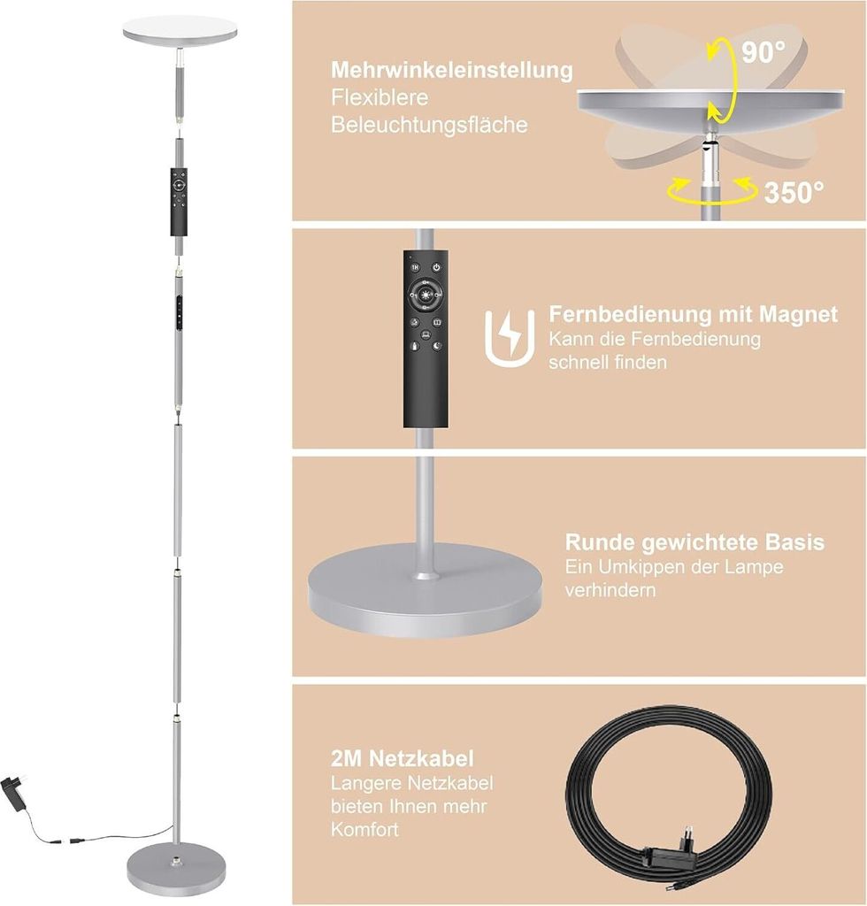 ANTENLICHT 30W Deckenfluter LED Dimmbar Grau 3330lm Moderne Produktbild 5