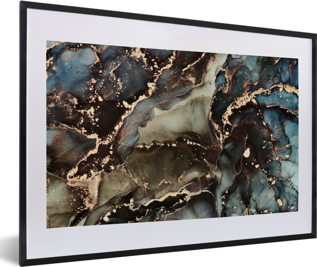 MuchoWow Gerahmtes Poster Marmor - Gold - Grün 60x40 cm - Poster mit Schwarzem Bilderrahmen Wandposter Rahmen Foto Bilder - Schlafzimmer - Plaka...