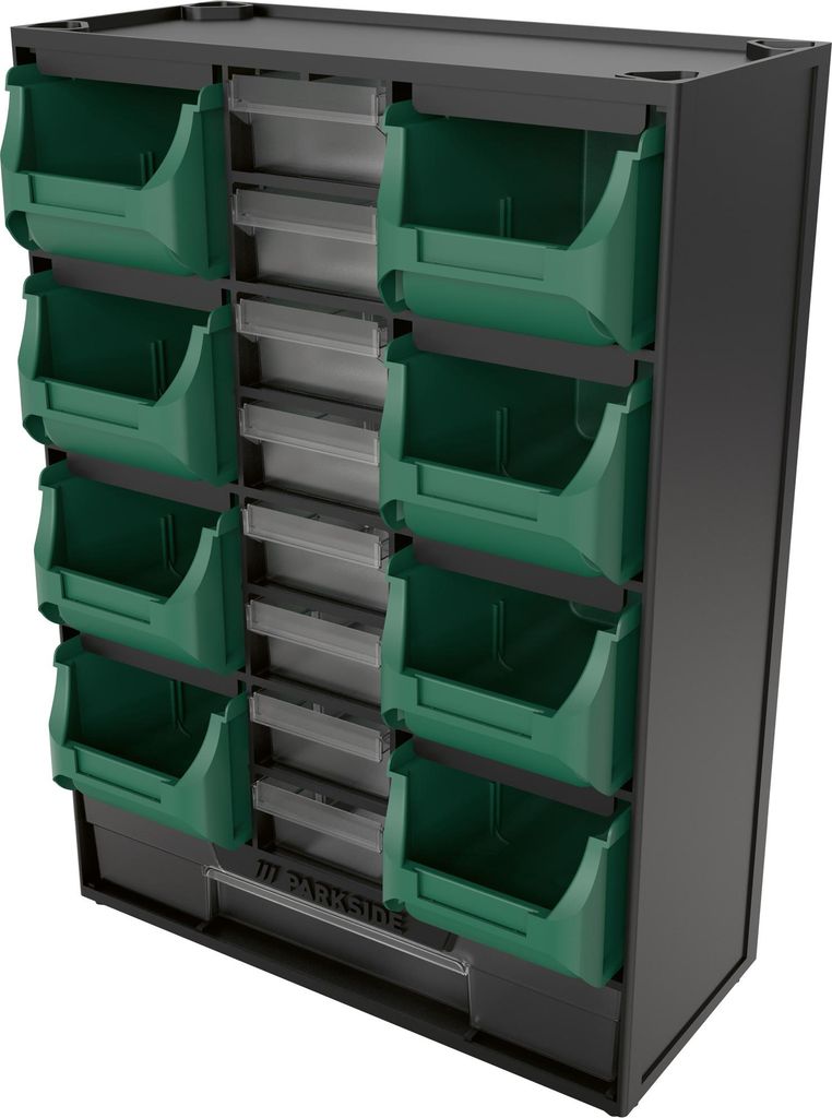 A storage unit with multiple compartments for small items.