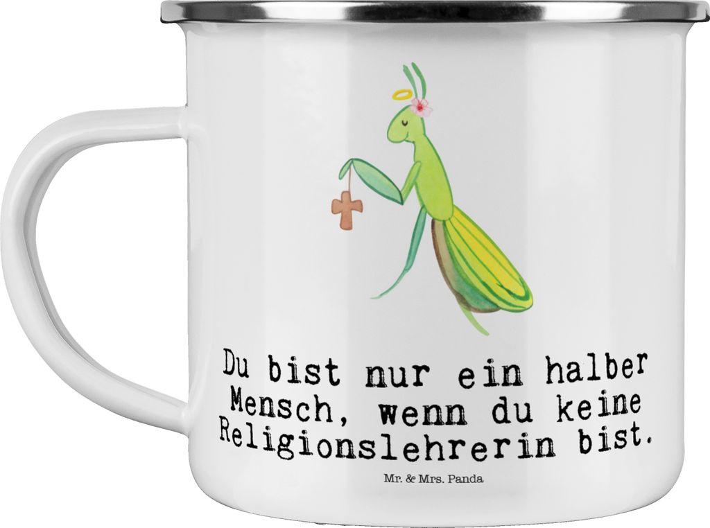 Mr. & Mrs. Panda Teetasse Religionslehrerin Herz - Weiß - Geschenk, Lustig, Emaille Tasse, Teebecher, Haferl, Blechtasse, Grundschule, Spruch, Wit...