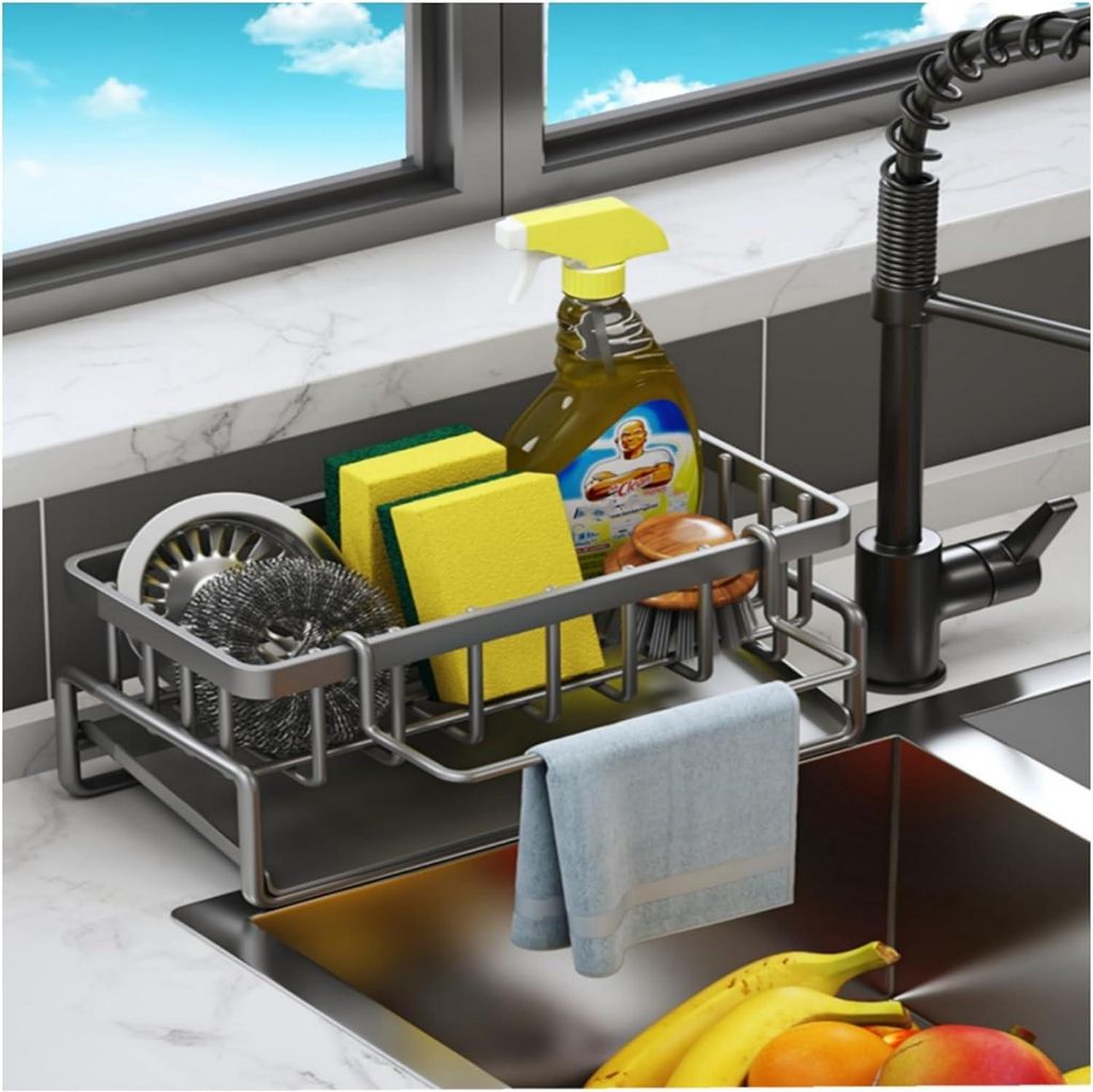 Küchen-Spüle-Organizer mit Sponshalter und abnehmbarer Tuchhalter - Multifunktionaler Spülbecken-Organizer