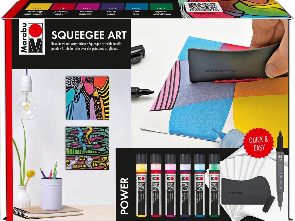 Marabu Acrylfarbe Acryl Color Squeegee Art Set Power
