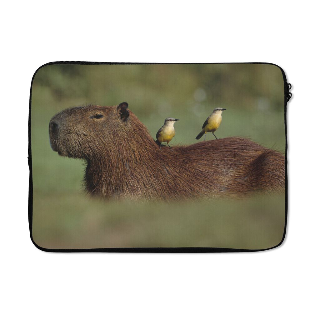 MuchoWow Laptop Hülle 13 Zoll Zwei Vögel sitzen auf einem Capybara Laptoptasche - Laptophülle - Sleeve - Rundumschutz