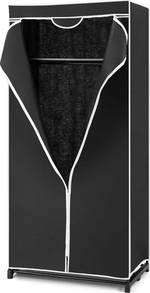Stoffkleiderschrank Faltbar, stoffschrank mit kleiderstange Stabil, Faltkleiderschrank mit Regal, Kleiderschrank Stoffschrank (Schwarz)