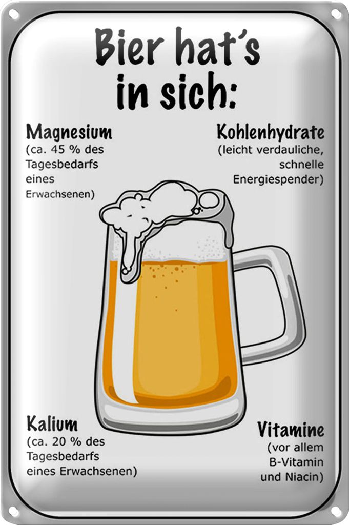 Blechschild Spruch 40x30cm Bier Magnesium Kalium Vitamine