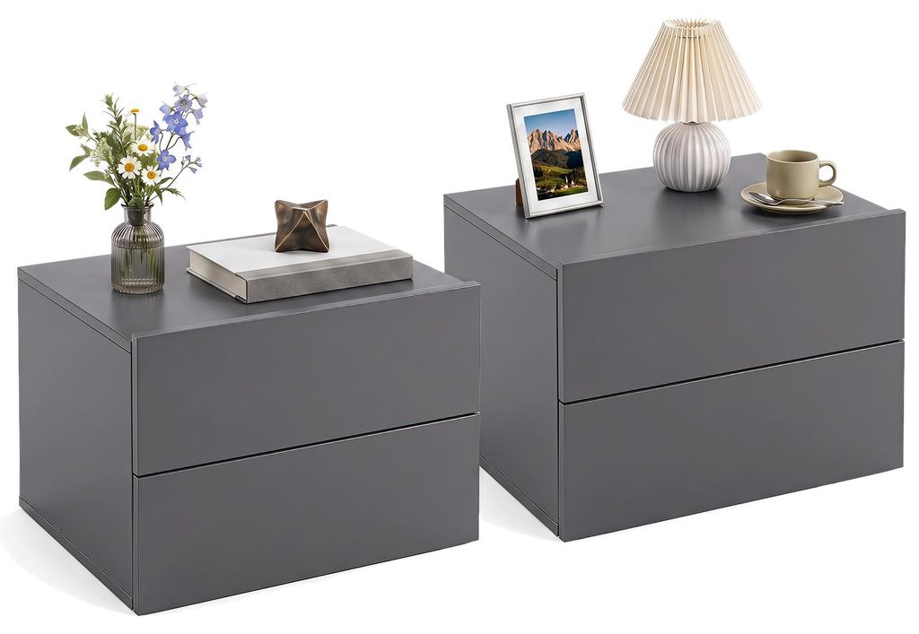COSTWAY, set di 2 comodini da parete con 2 cassetti, Immagine del prodotto 