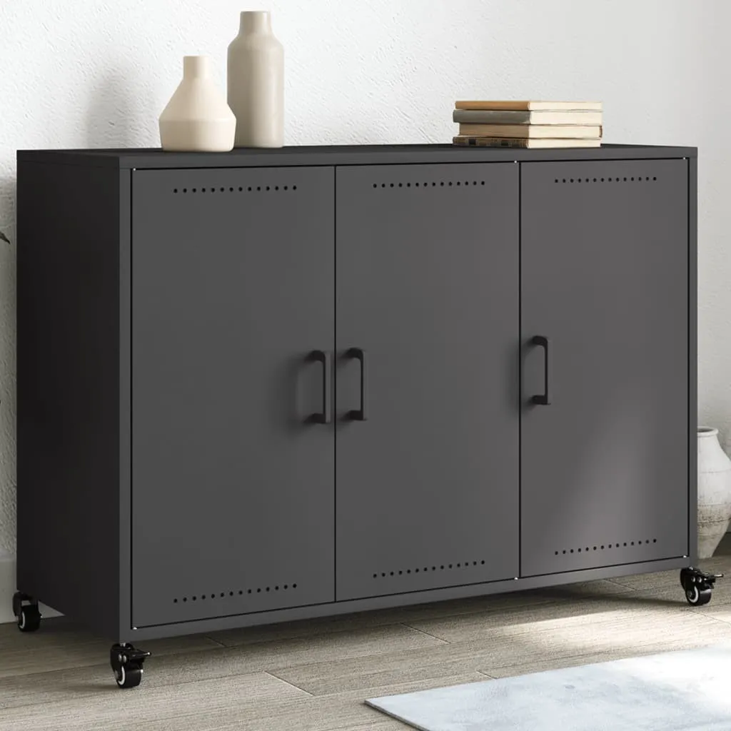 VidaXL Credenza Acciaio Nero 3 Ante 100,5x39x72 cm - Mobile Salvaspazio