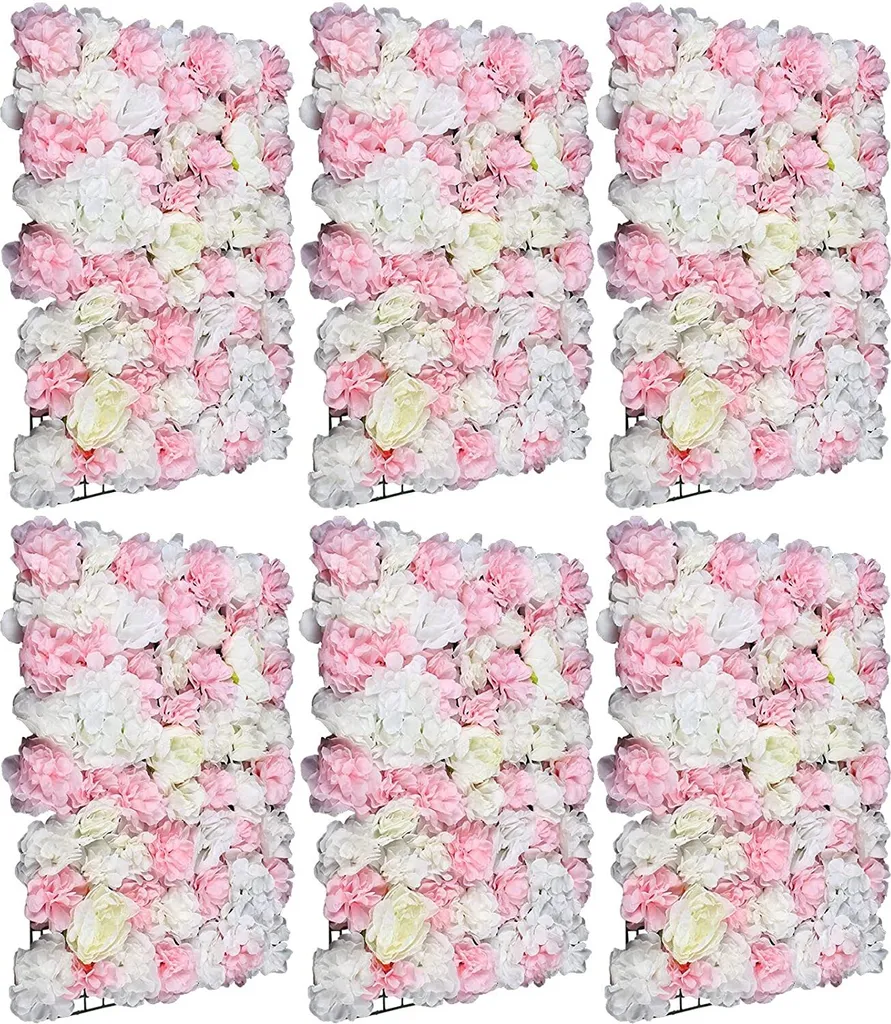 Mur de fleurs artificielles 6 pièces 40x60cm Panneau rose et hortensia