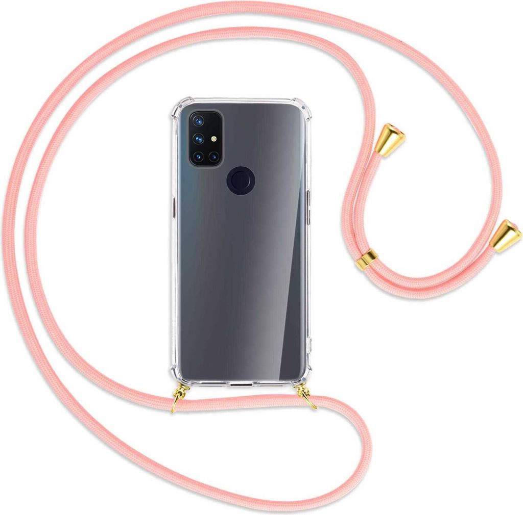 Handykette Backcover-Schutzhülle mit Band (Metall goldfarben) für OnePlus Nord N10 5G - rosa