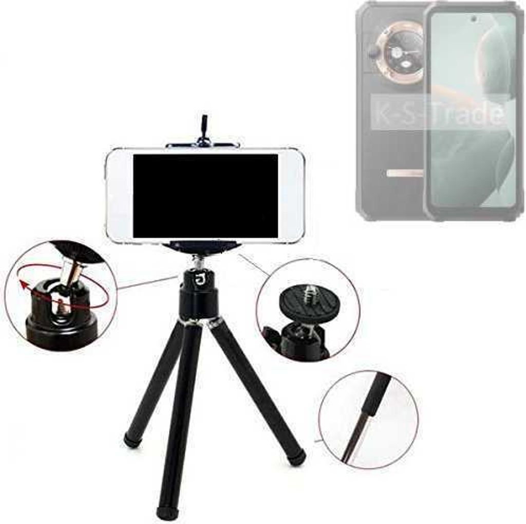 K-S-Trade Smartphone Stativ Dreibein kompatibel mit Blackview BL9000 Tripod aus Aluminium Klemmstativ Stativ Adapter für Mobiltelefone schwarz 1x