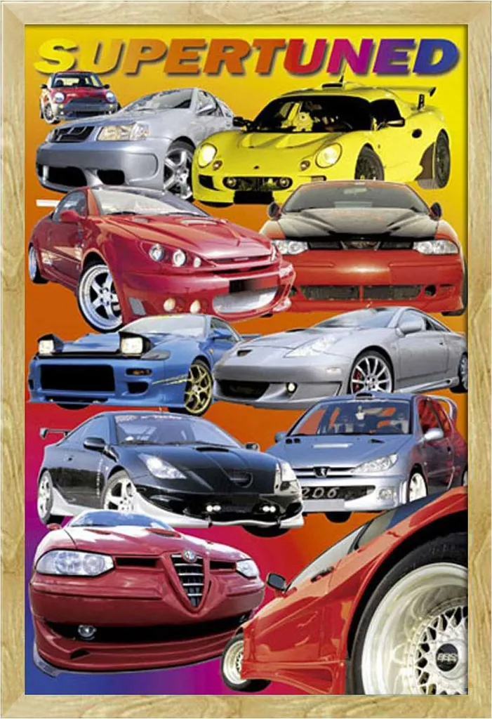Affiche Cars Supertuned encadrée MDF hêtre et protection acrylique Maxi