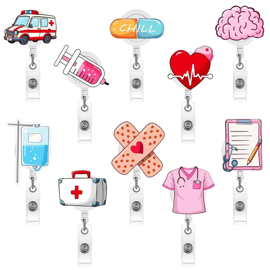 Accessoire badge infirmière rétractable pour hôpital et clinique - 10 unités
