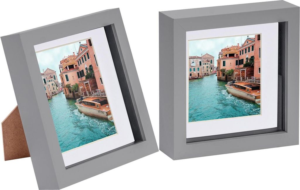 2x Grau 6" x 6" Acryl Schattenkastenrahmen - Weiss 4" x 4" Montage - Tief Glas Foto Bild Blume Handwerk Speicher Wand Anzeige - Von Nicola Spring