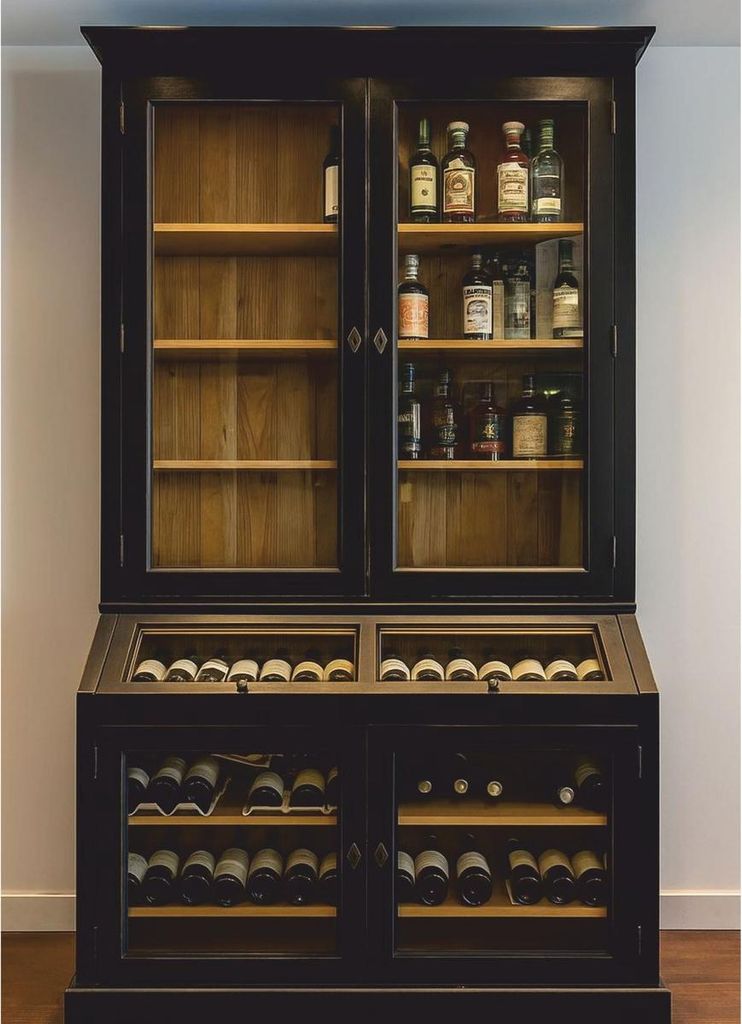 Casa Padrino Landhausstil Weinschrank Schwarz / Naturfarben 120 cm - Landhausstil Bar Möbel