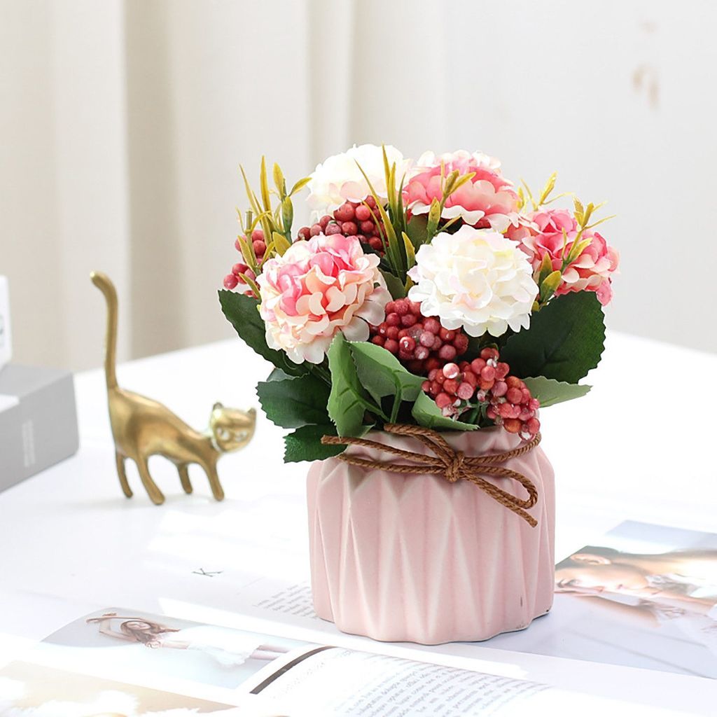 Künstliche Zimmerpflanze Topfpflanzen, künstliche Blumen, dekorative Hortensien, Seidenstraße Nelken-Kunstblume, KUGI, Höhe 15 cm, Seidenblumen...