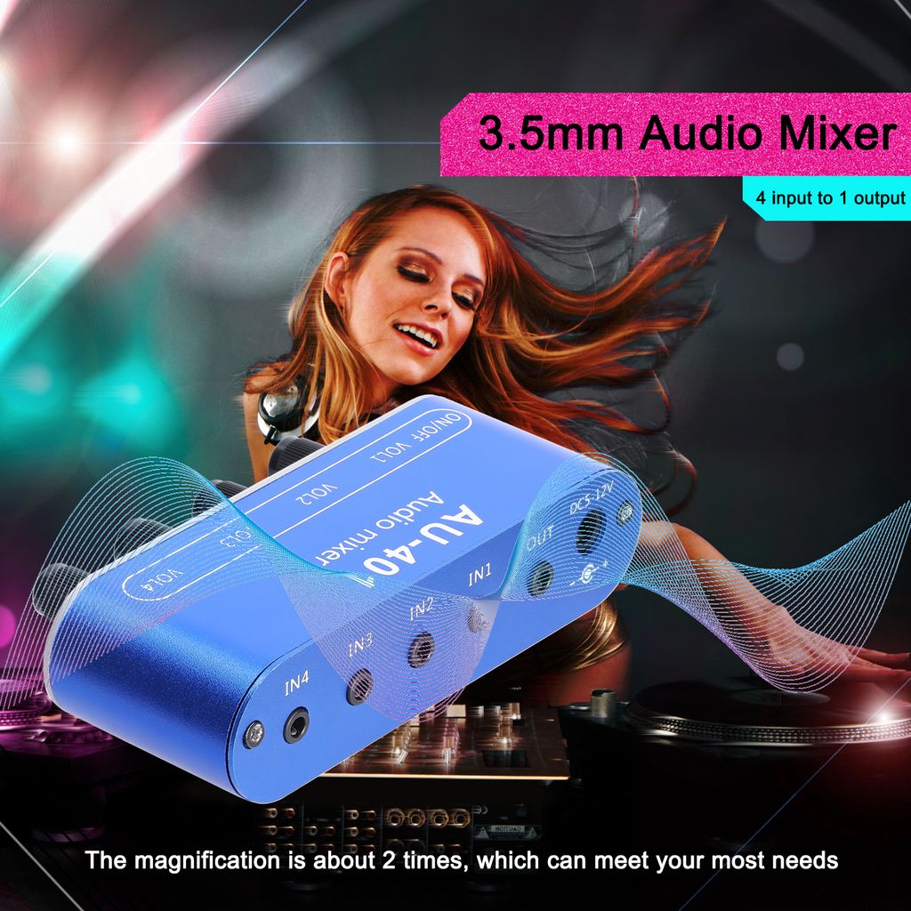 3.5mm Audio-Mixer Stereo-Audio-Mixer 4 Eingang zu 1 Ausgang Individuell steuerbar Sound-Mixing-Tool Kopfhörer-Verstärker