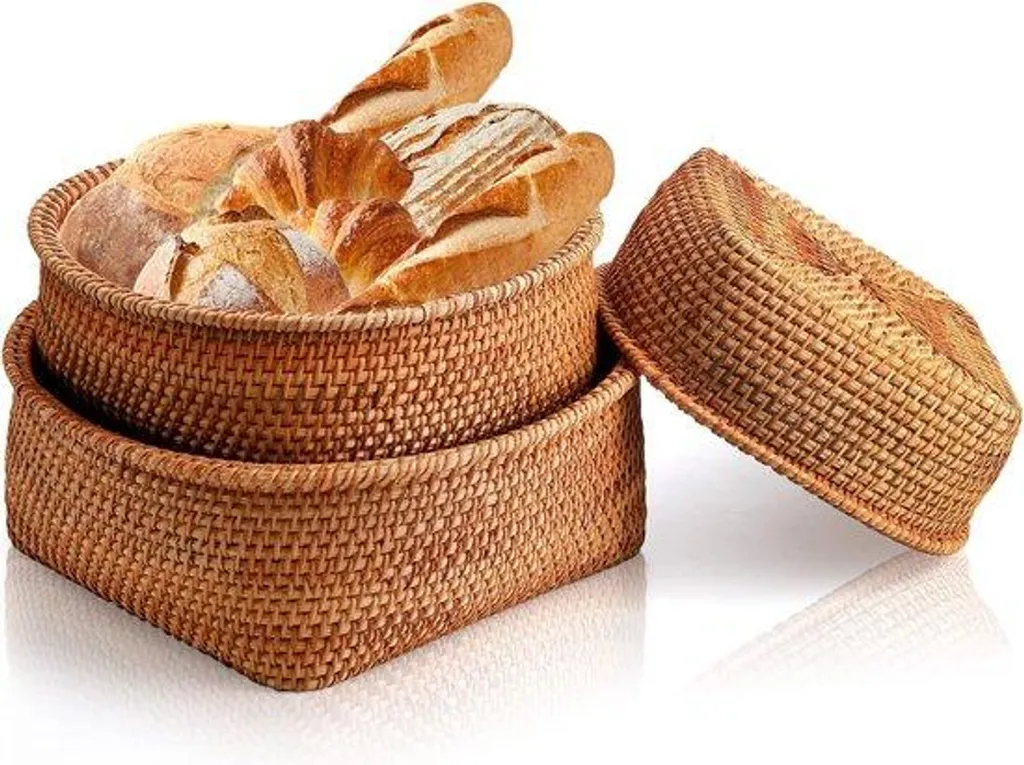 Boîtes de rangement cuisine en rotin tressé main lot de 3 paniers déco