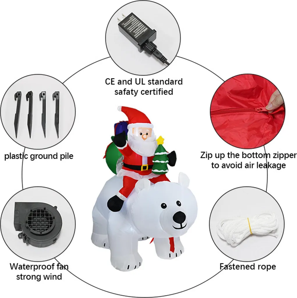 Père Noël gonflable robuste et stable avec éclairage LED pour jardin