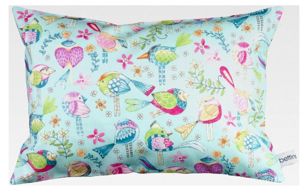 Kuschelkissen Vogel helltürkis weiß bunt - 30 cm x 20 cm