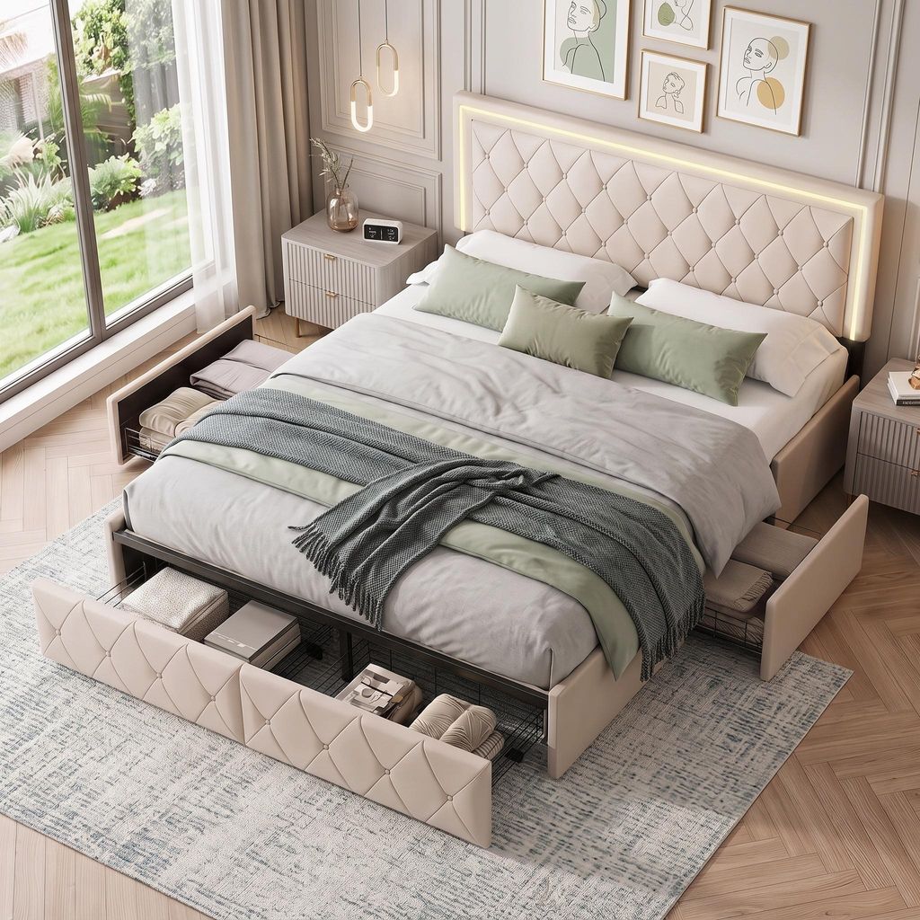 Lit tapissier INONEFT 160x200 cm avec 4 tiroirs et Image du produit 