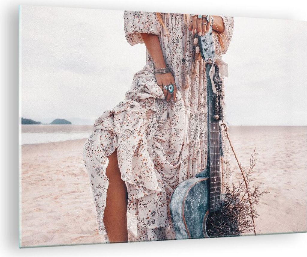 Bilder auf glas - Einteilig - Frau Kleid Gitarre - 70x50cm - Glasbilder - Wandbilder - Bilder - zum Aufhängen bereit - Wanddekoration aus Glas - G...