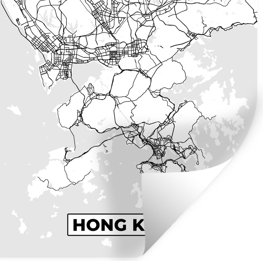 MuchoWow Wandtattoo Wandsticker Wandaufkleber Hongkong - Stadtplan - Schwarz und weiß - Karte 50x50 cm Selbstklebend und Repositionierbar - Selb...