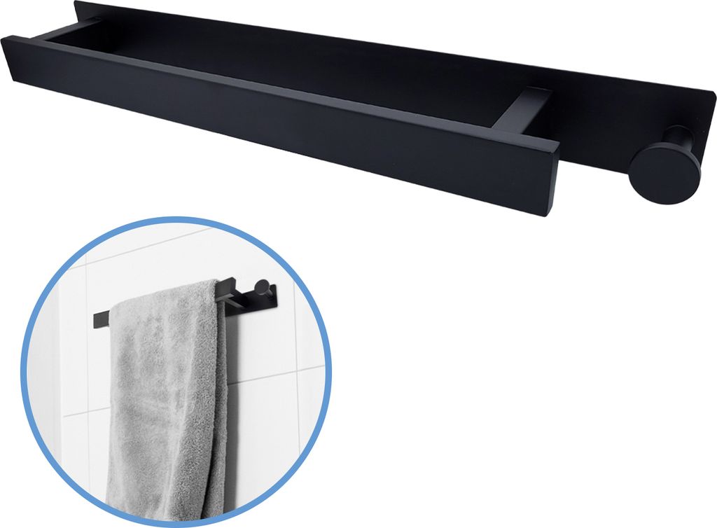 Sanics Handdoekhouder zonder boren, zwart, 40 cm, inclusief Productafbeelding 