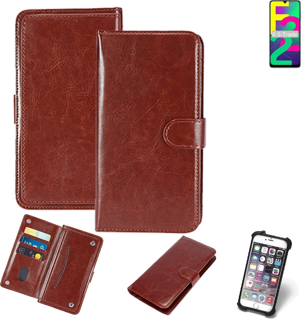 K-S-Trade 360° Hülle kompatibel mit Samsung Galaxy F22 braun Kunstleder Case BookCase WalletCase Kunstlederederhülle Handyhülle, Rundumschutz