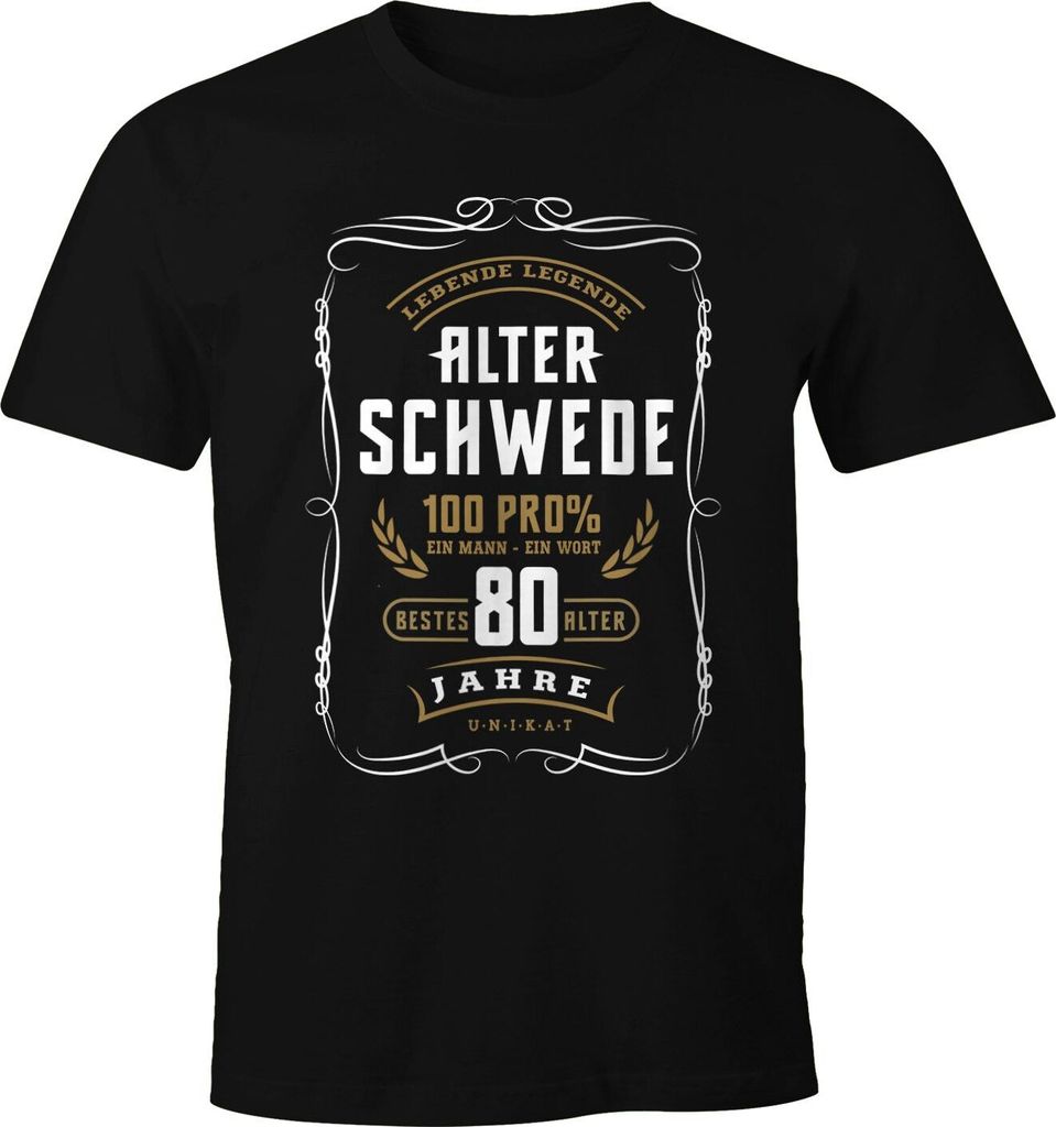 Herren Geschenk T-Shirt Geburtstag Lebende Legende Alter Schwede 30-80 Jahre Moonworks 80 schwarz M