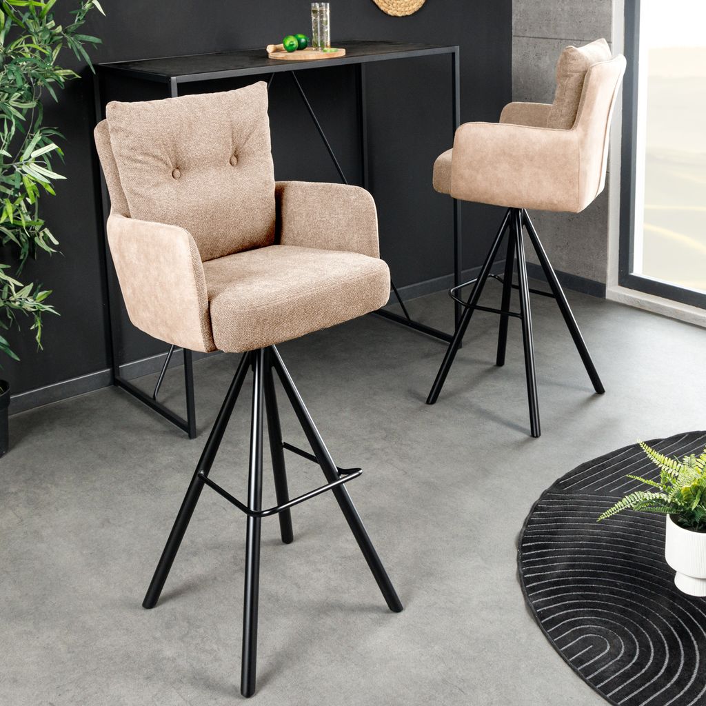 riess-ambiente Drehbarer Design Barhocker BIG GEORGE champagner Samt Federkern mit Armlehnen Tresenstuhl Tresenhocker Barstuhl Hocker