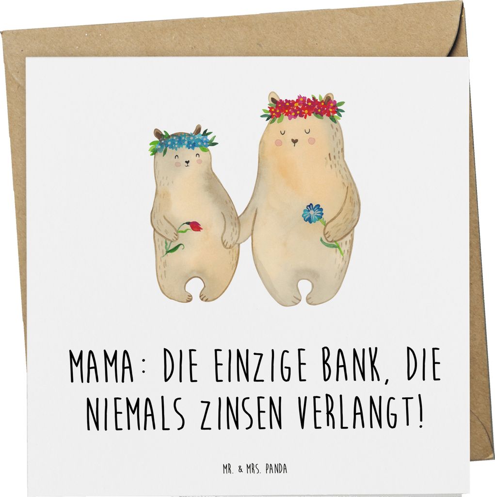 Mr. & Mrs. Panda Glückwunschkarte Mutter Bank - Weiß - Geschenk, Weihnachten, Familienmitglieder, Augenblicke, Familie, anlasskarte, Grußkarte, ...