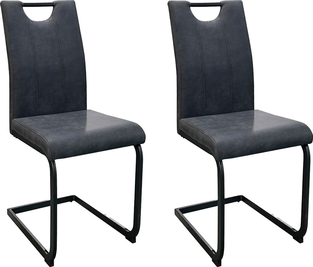 byLIVING Esszimmerstuhl 2er Set BANFF / Vintage Mikrofaser anthrazit / Gestell Metall schwarz matt / mit Griff / Schwinger / B 44, H 97, T 58 cm
