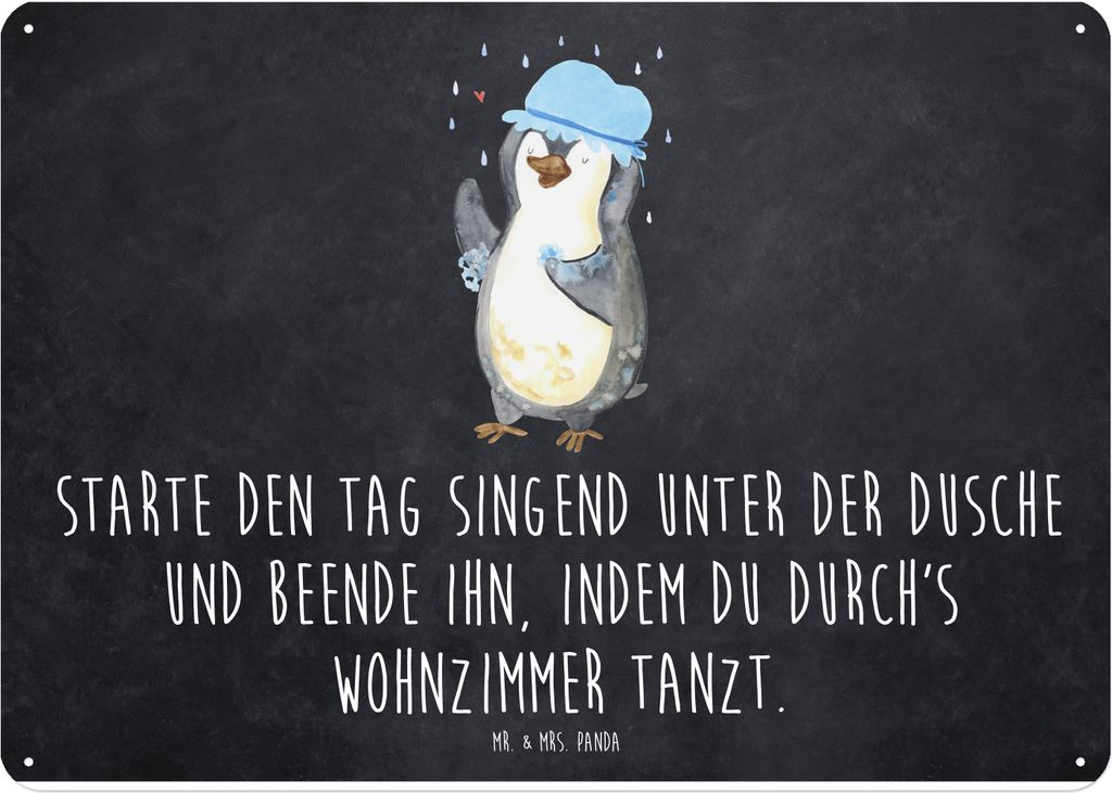 Mr. & Mrs. Panda tafel Pinguin Duschen DIN A4 - Kreidetafel - Geschenk, Singen, Schild, Türschild, Dusche, Metallbild, Neustart, Dekoschild Metall...