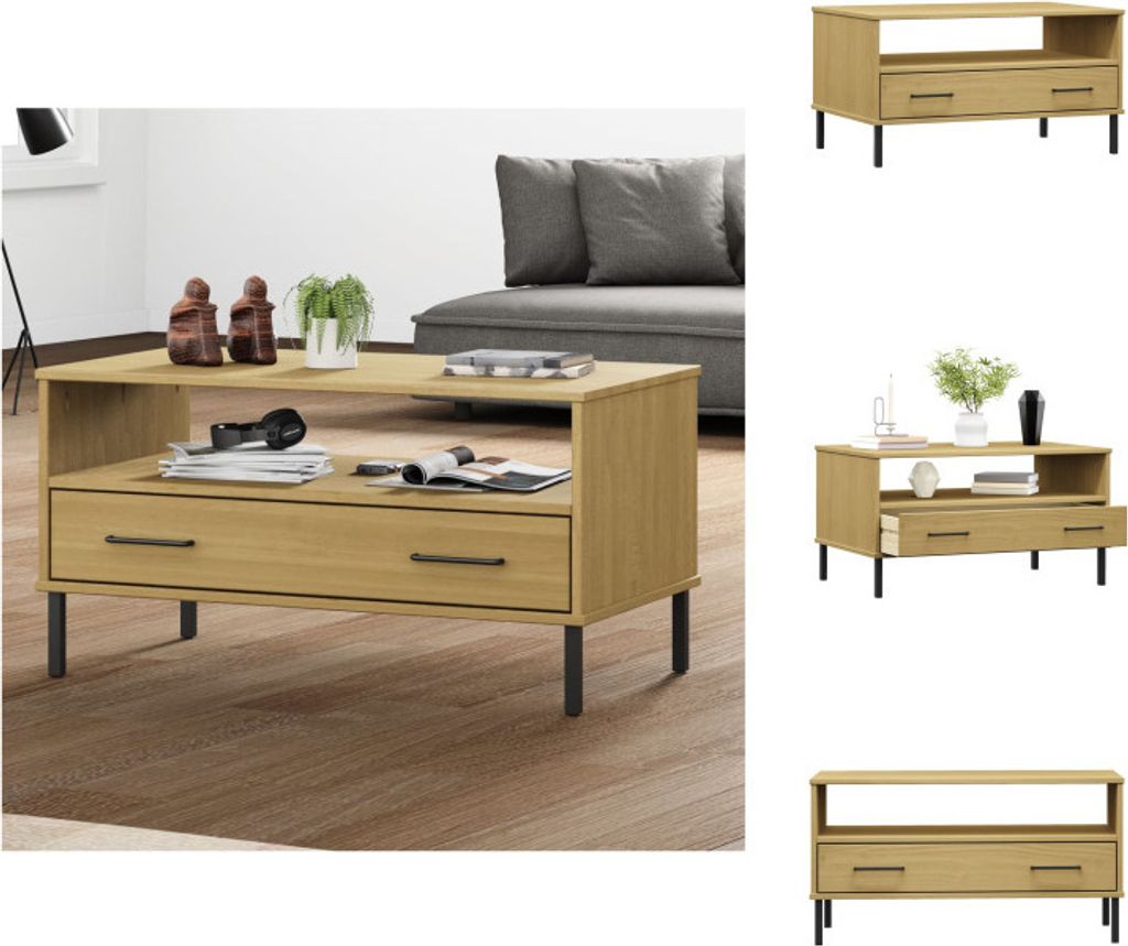 vidaXL Couchtisch OSLO mit Metallbeinen Braun 85x50x45 cm Massivholz - Couchtische