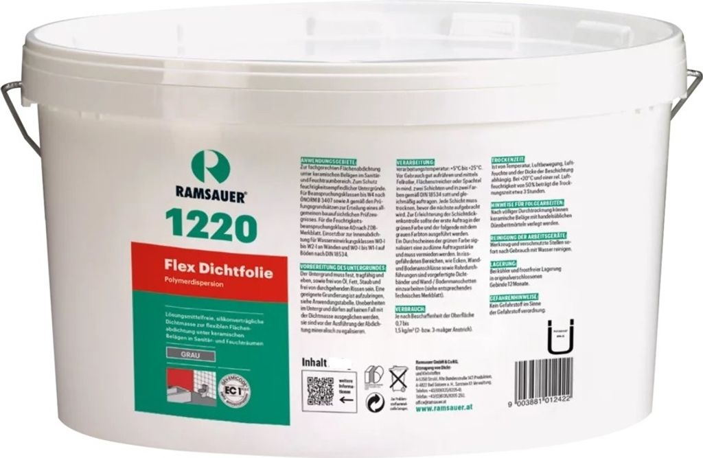 Ramsauer 1220 Flex Dichtfolie Sanitär Flüssige Folie 15kg Eimer grau