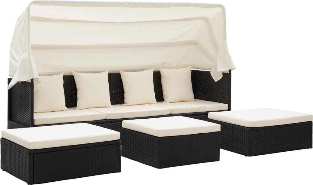 vidaXL Garten-Sonneninsel mit Dach Schwarz Poly Rattan Produktbild 