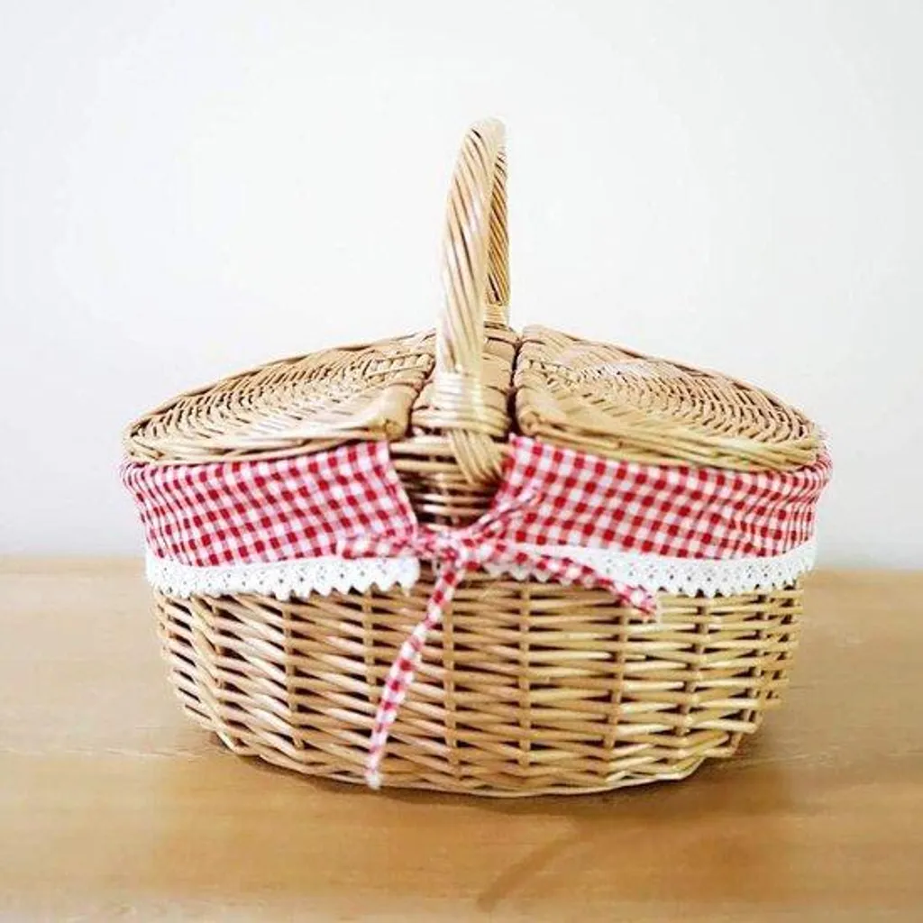 Panier pique-nique ovale avec couvercle rigide et poignée haute amovible
