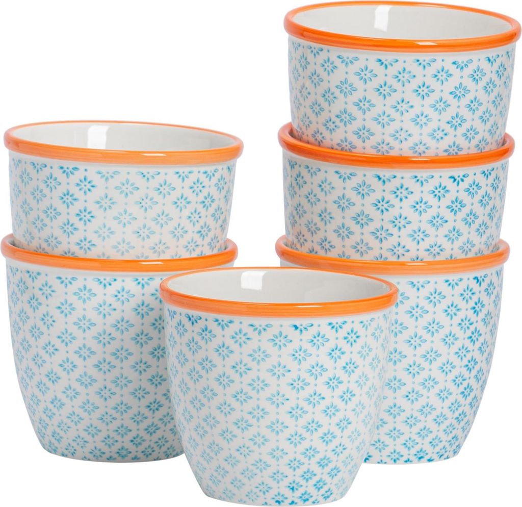 Nicola Spring handbedruckte Blumentöpfe – 14 cm – Blau – 6er-Pack