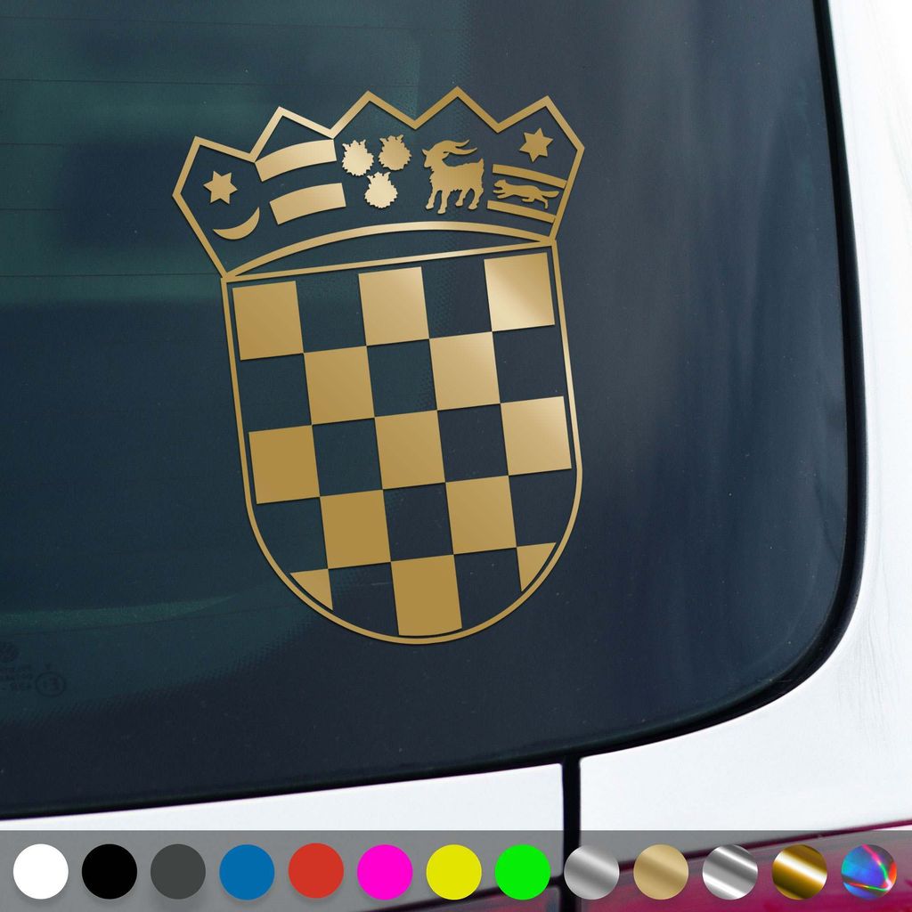 PantherPixel Kroatien Aufkleber Wappen Croatia Hrvatska Sticker Auto Geschenkidee Farbe Gold
