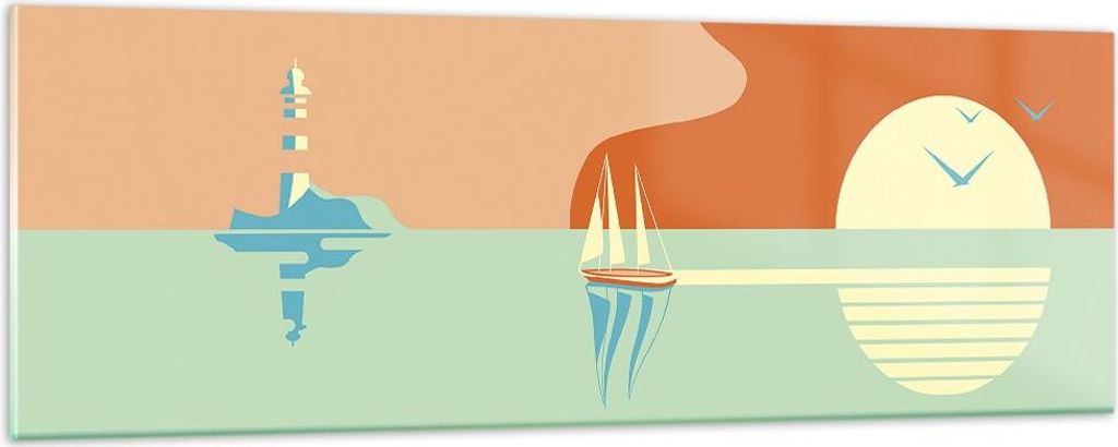 Bilder auf glas - Einteilig - Sonne Segelschiff Laterne - 90x30cm - Glasbilder - Wandbilder - Bilder - zum Aufhängen bereit - Wanddekoration aus G...