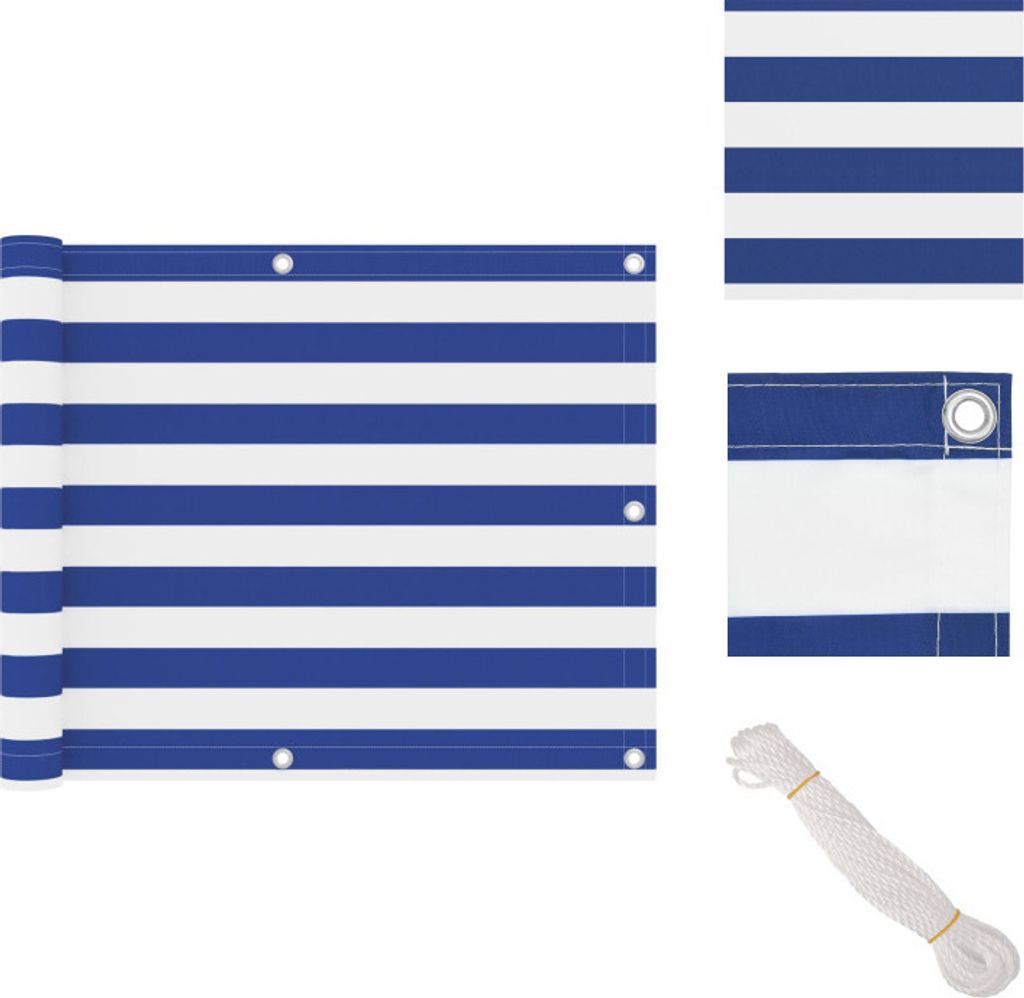 vidaXL Balkon-Sichtschutz Weiß und Blau 75x600 cm Oxford-Gewebe - Sonnenschirme & Sonnenschutze