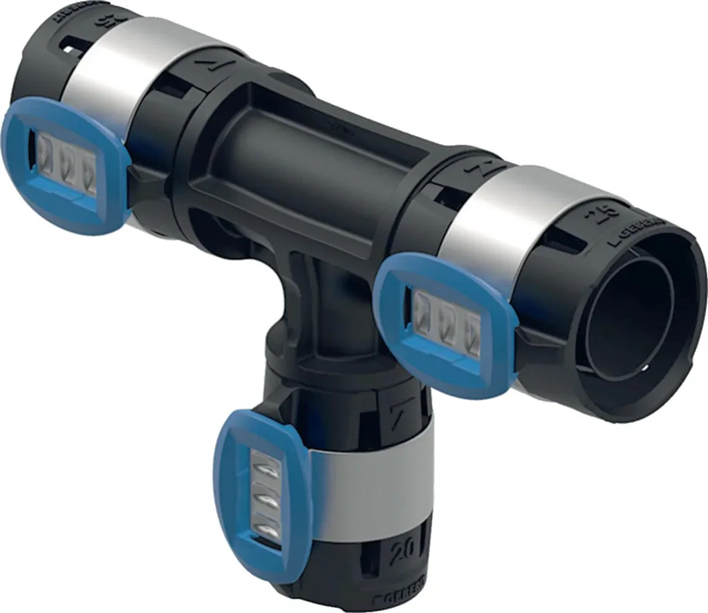 Geberit FlowFit: Raccordo T PPSU 25-16-20 mm per Acqua Potabile