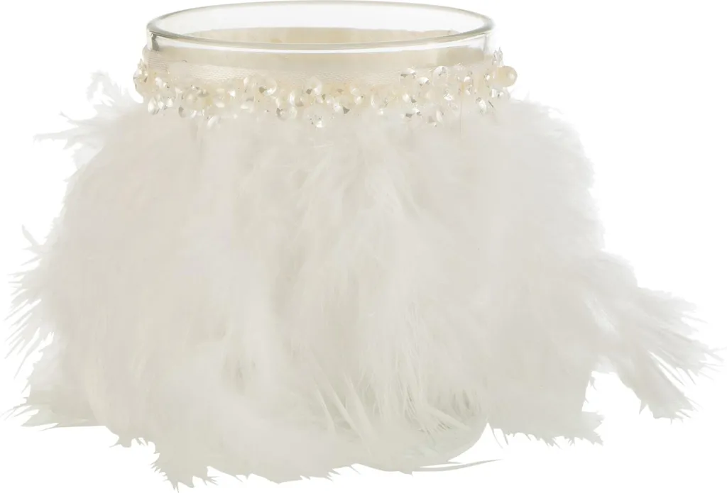 J-Line Porte-bougie Plume Blanc en Verre Transparent Medium Ø 9 Cm