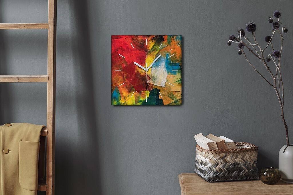 Coloray Hodiny Unikátní 30x30 cm Tiché hodiny Pro obývací pokoj a kuchyň Nástěnné hodiny Plátno Bílé ručičky hodin - malování