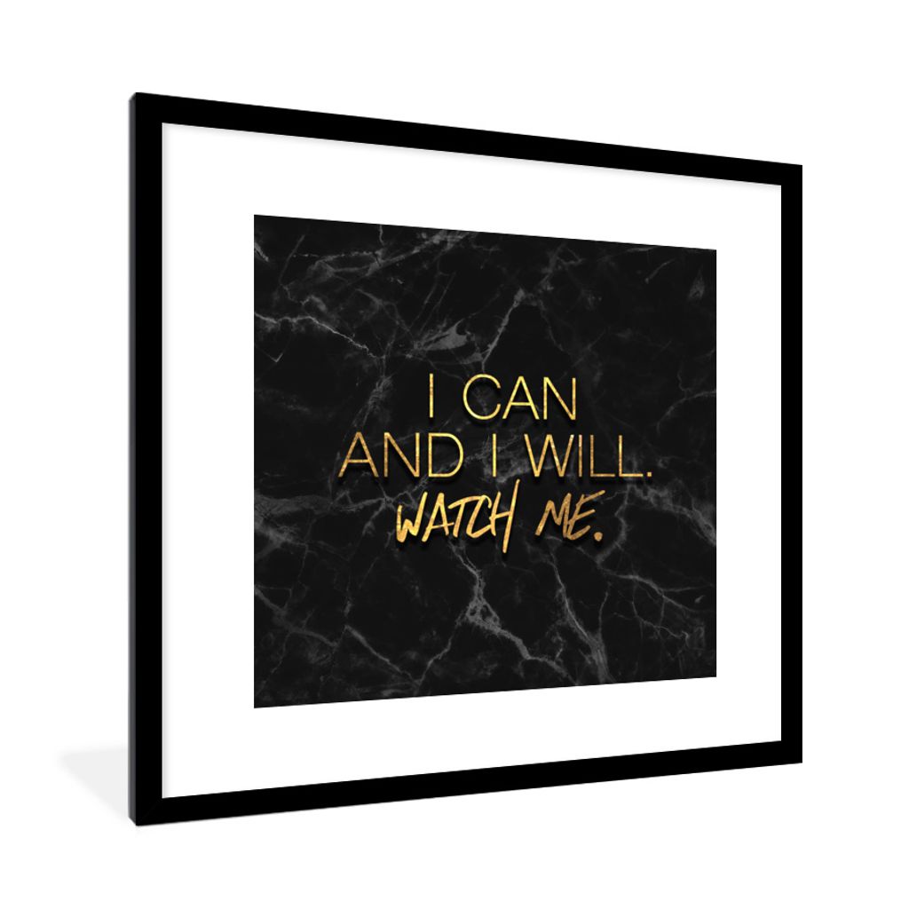 MuchoWow Gerahmtes Poster Zitate - Selbstvertrauen - Gold - Marmor 40x40 cm - Poster mit Schwarzem Bilderrahmen Wandposter Rahmen Foto Bilder - P...