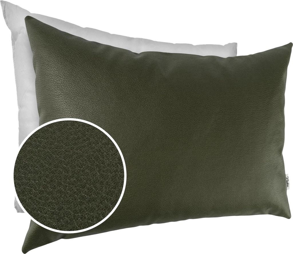 Dekokissen mit Füllung KUMO 30x50cm atmungsaktive Kunstleder Kissenbezug mit Reißverschluss Einfarbig Leder-Optik UNI Grün