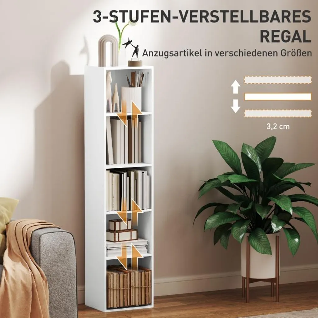 Bibliothèque avec tablettes réglables blanche 5 étages modulable 180cm - 5
